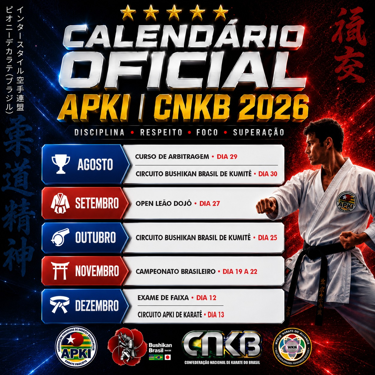 Calendário oficial APKI e CNKB 2026
